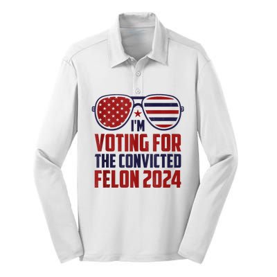 Im Voting For A Felon In 2024 Us Flag Sunglasses Pro Trump Silk Touch Performance Long Sleeve Polo