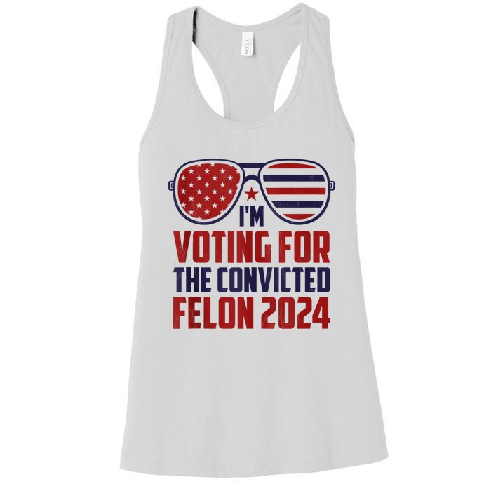 Im Voting For A Felon In 2024 Us Flag Sunglasses Pro Trump Women's Racerback Tank