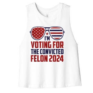 Im Voting For A Felon In 2024 Us Flag Sunglasses Pro Trump Women's Racerback Cropped Tank