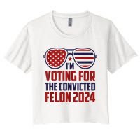 Im Voting For A Felon In 2024 Us Flag Sunglasses Pro Trump Women's Crop Top Tee