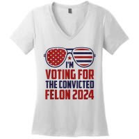 Im Voting For A Felon In 2024 Us Flag Sunglasses Pro Trump Women's V-Neck T-Shirt