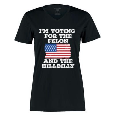 IM Voting For The Felon & The Hillbilly 2024 Pro Trump Meme Women's Momentum V-Neck T-Shirt