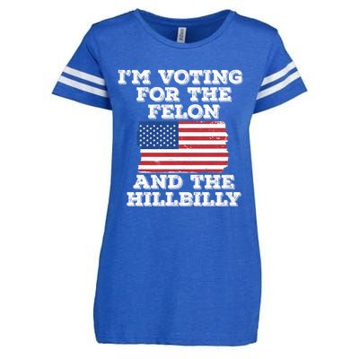 IM Voting For The Felon & The Hillbilly 2024 Pro Trump Meme Enza Ladies Jersey Football T-Shirt