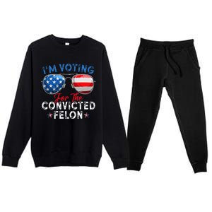 IM Voting For The Convicted Felon Funny Retro American Flag Premium Crewneck Sweatsuit Set