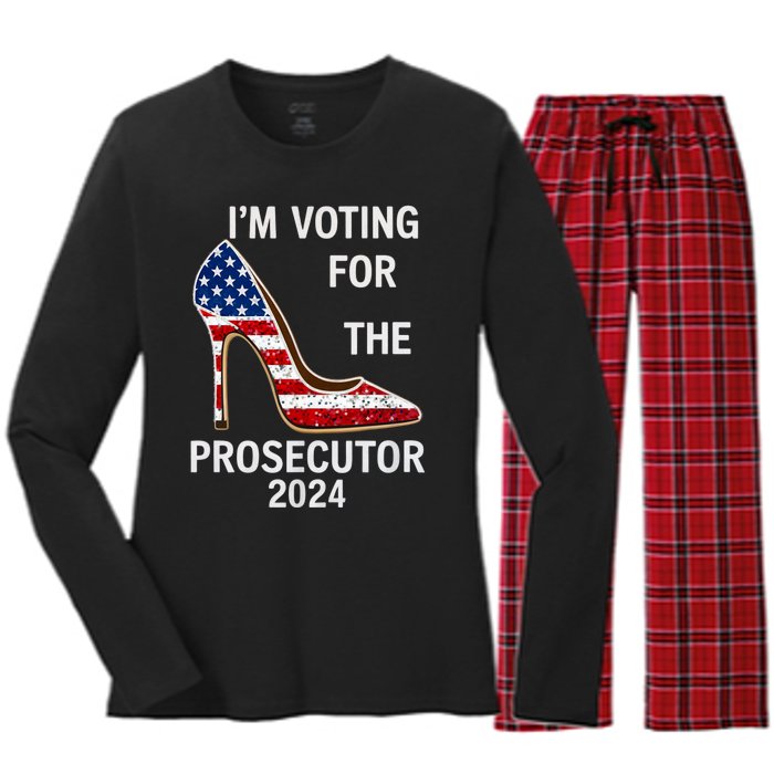 I’M Voting For The Prosecutor High Heel Stilettos Us Flag Vote President Kamala Women's Long Sleeve Flannel Pajama Set 