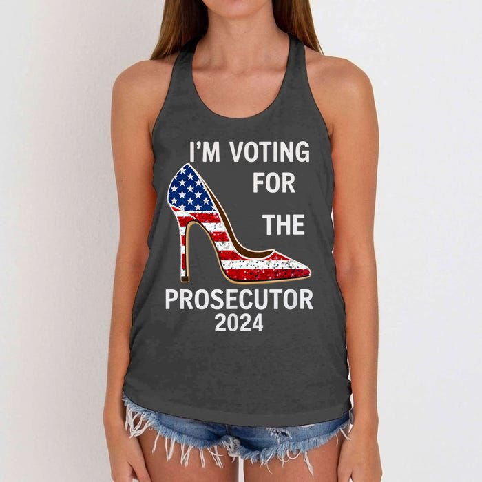 I’M Voting For The Prosecutor High Heel Stilettos Us Flag Vote President Kamala Women's Knotted Racerback Tank