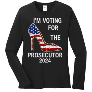 I’M Voting For The Prosecutor High Heel Stilettos Us Flag Vote President Kamala Ladies Long Sleeve Shirt