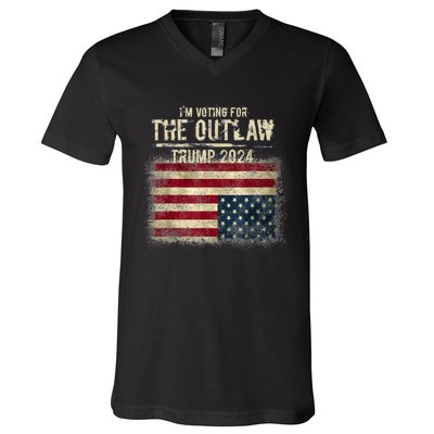 IM Voting For The Outlaw Trump 2024 Upsidedown Flag V-Neck T-Shirt