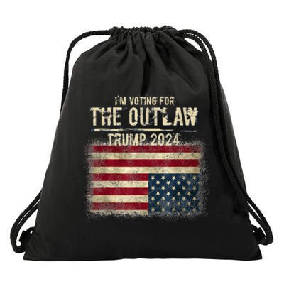 IM Voting For The Outlaw Trump 2024 Upsidedown Flag Drawstring Bag