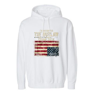 IM Voting For The Outlaw Trump 2024 Upsidedown Flag Garment-Dyed Fleece Hoodie