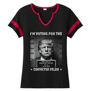 IM Voting For The Convicted Felon Funny Trump 2024 Ladies Halftime Notch Neck Tee