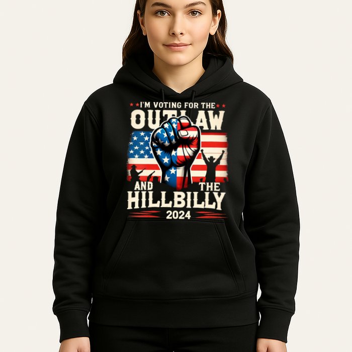 Im Voting For The Outlaw And The Hillbilly 2024 Us Flag Hoodie