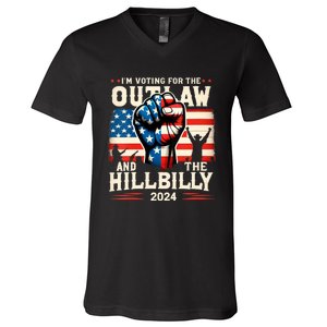 Im Voting For The Outlaw And The Hillbilly 2024 Us Flag V-Neck T-Shirt