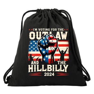 Im Voting For The Outlaw And The Hillbilly 2024 Us Flag Drawstring Bag
