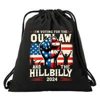 Im Voting For The Outlaw And The Hillbilly 2024 Us Flag Drawstring Bag