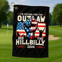 Im Voting For The Outlaw And The Hillbilly 2024 Us Flag Golf Towel