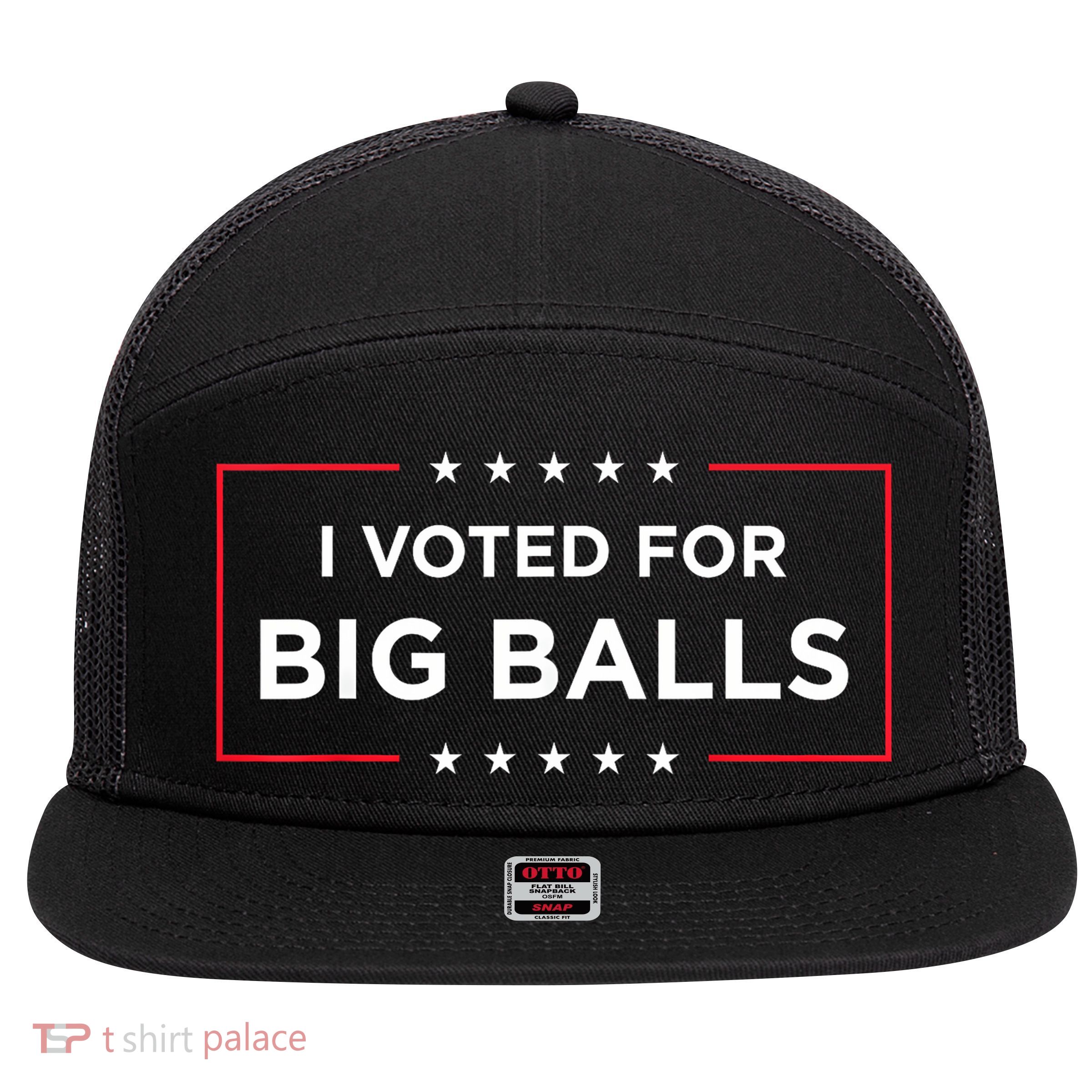 I Voted For Big Balls Doge D.O.G.E Funny 7 Panel Mesh Trucker Snapback Hat