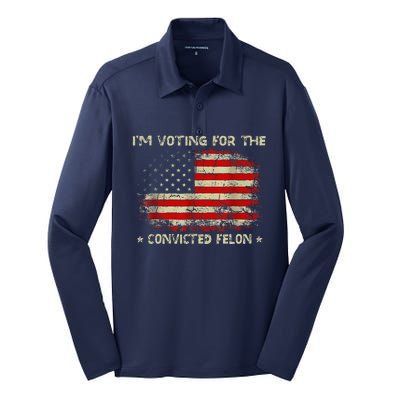 IM Voting For The Convicted Felon Funny Trump 2024 Silk Touch Performance Long Sleeve Polo