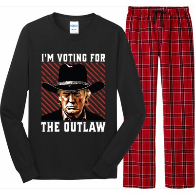 Im Voting For The Outlaw Wanted For President Trump 2024 Long Sleeve Pajama Set