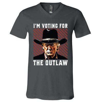 Im Voting For The Outlaw Wanted For President Trump 2024 V-Neck T-Shirt