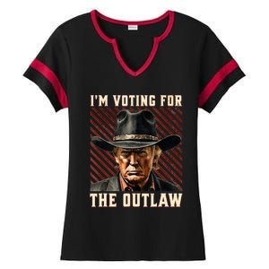 IM Voting For The Outlaw Wanted For President Trump 2024 Ladies Halftime Notch Neck Tee