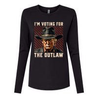 IM Voting For The Outlaw Wanted For President Trump 2024 Womens Cotton Relaxed Long Sleeve T-Shirt