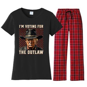 IM Voting For The Outlaw Wanted For President Trump 2024 Women's Flannel Pajama Set