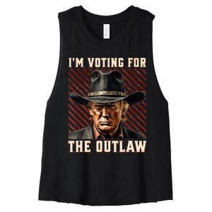 IM Voting For The Outlaw Wanted For President Trump 2024 Women's Racerback Cropped Tank