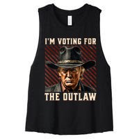 IM Voting For The Outlaw Wanted For President Trump 2024 Women's Racerback Cropped Tank