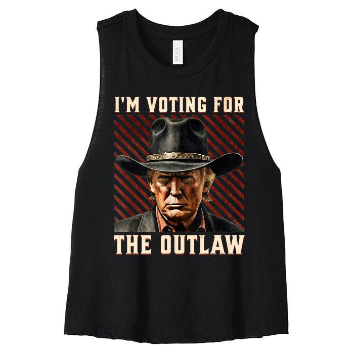 IM Voting For The Outlaw Wanted For President Trump 2024 Women's Racerback Cropped Tank