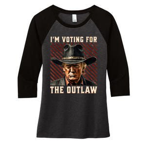 IM Voting For The Outlaw Wanted For President Trump 2024 Women's Tri-Blend 3/4-Sleeve Raglan Shirt