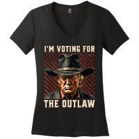 IM Voting For The Outlaw Wanted For President Trump 2024 Women's V-Neck T-Shirt