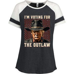 IM Voting For The Outlaw Wanted For President Trump 2024 Enza Ladies Jersey Colorblock Tee