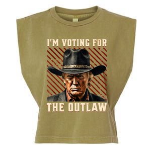 IM Voting For The Outlaw Wanted For President Trump 2024 Garment-Dyed Women's Muscle Tee