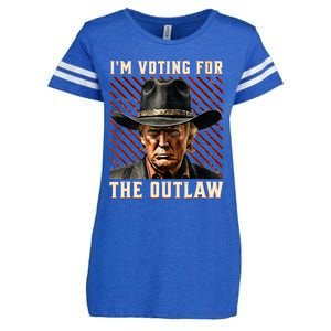 IM Voting For The Outlaw Wanted For President Trump 2024 Enza Ladies Jersey Football T-Shirt