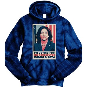 Im Voting For The Prosecutor Kamala 2024 Usa Flag Background Tie Dye Hoodie