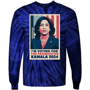 Im Voting For The Prosecutor Kamala 2024 Usa Flag Background Tie-Dye Long Sleeve Shirt