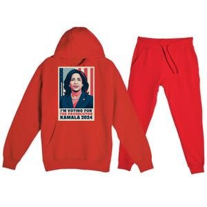 Im Voting For The Prosecutor Kamala 2024 Usa Flag Background Premium Hooded Sweatsuit Set