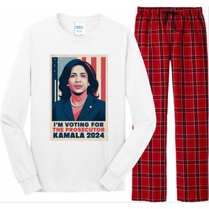 Im Voting For The Prosecutor Kamala 2024 Usa Flag Background Long Sleeve Pajama Set