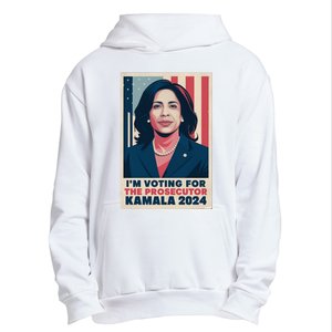 Im Voting For The Prosecutor Kamala 2024 Usa Flag Background Urban Pullover Hoodie