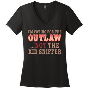 Im Voting For The Outlaw Not The Sniffer Funny Political Women's V-Neck T-Shirt