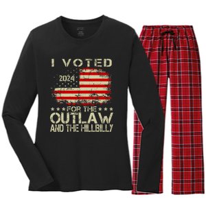 I Voted For The Outlaw And The Hillbilly 2024 Trump Victory Women's Long Sleeve Flannel Pajama Set 