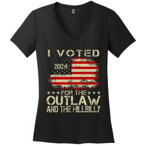 I Voted For The Outlaw And The Hillbilly 2024 Trump Victory Women's V-Neck T-Shirt