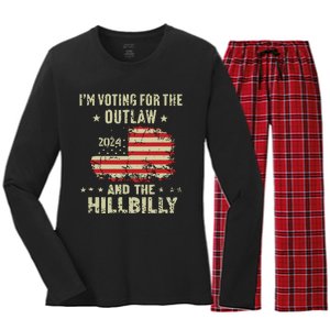 Im Voting For The Outlaw And The Hillbilly 2024 Us Flag Women's Long Sleeve Flannel Pajama Set 