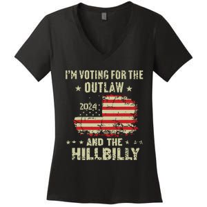 Im Voting For The Outlaw And The Hillbilly 2024 Us Flag Women's V-Neck T-Shirt