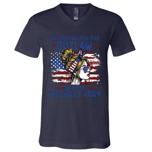 Im Voting For The Outlaw And The Hillbilly 2024 Us Flag V-Neck T-Shirt