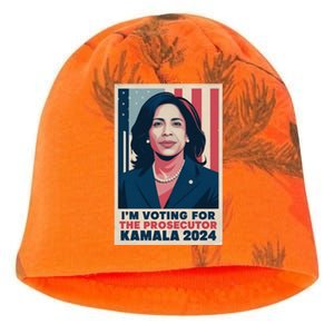 Im Voting For The Prosecutor Kamala 2024 Usa Flag Background Kati - Camo Knit Beanie