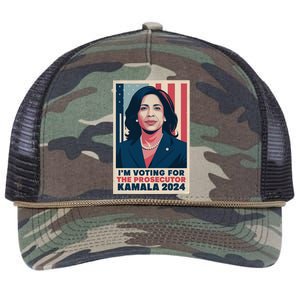 Im Voting For The Prosecutor Kamala 2024 Usa Flag Background Retro Rope Trucker Hat Cap