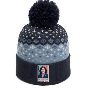 Im Voting For The Prosecutor Kamala 2024 Usa Flag Background The Baniff Cuffed Pom Beanie