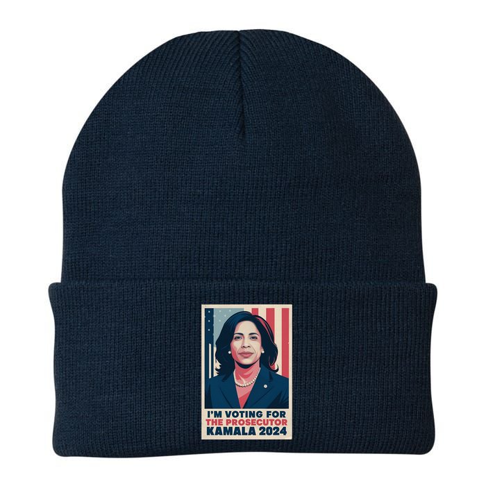 Im Voting For The Prosecutor Kamala 2024 Usa Flag Background Knit Cap Winter Beanie